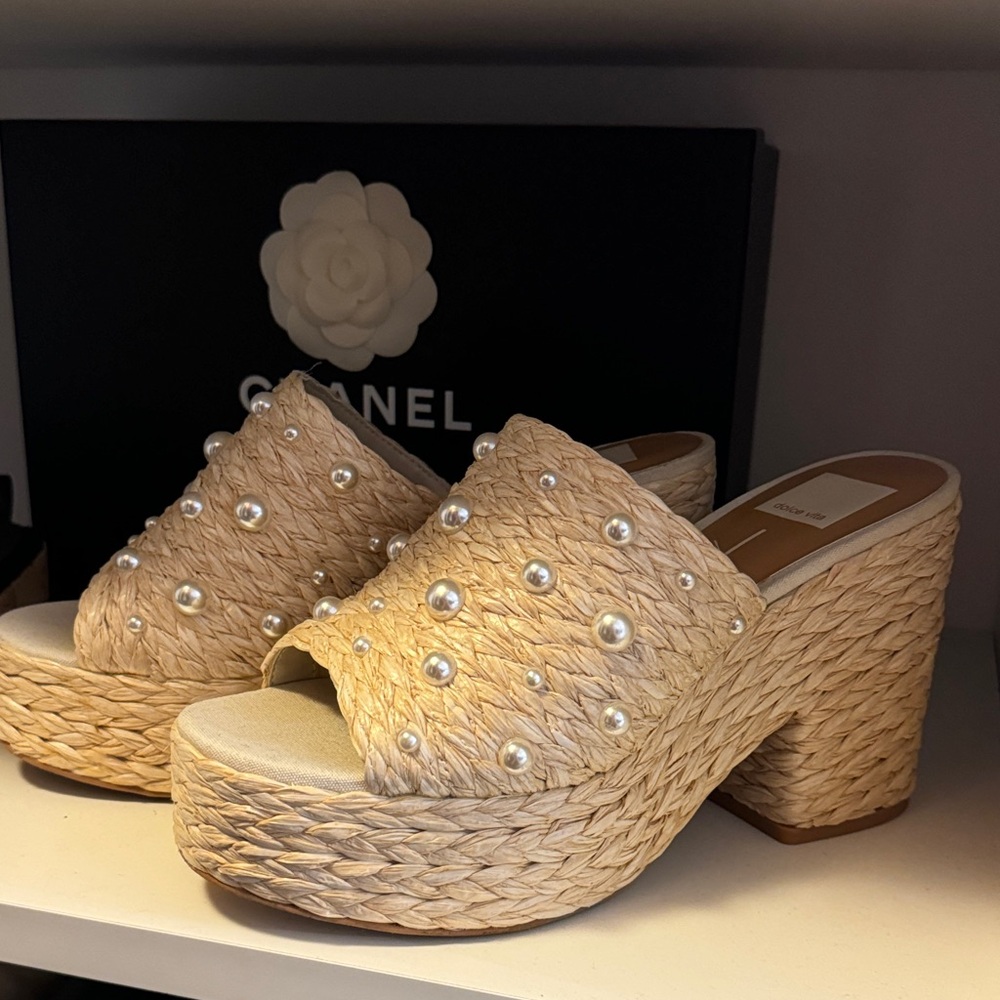 Dolce Vita Beige Pearl Embellished Mules